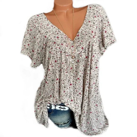 💎 50% DE RÉDUCTION ! 💎💃T-Shirt d’Été à Col V pour Femmes – Imprimé Floral, Coupe Fluide & Tissu Doux Respirant 🌸👚
