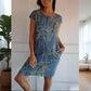 🍀Robe à Col Rond à Imprimé Botanique – Vente de Printemps – Tissu Léger, Motif Naturel & Coupe Décontractée🌸