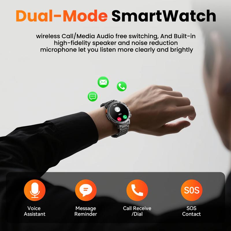 Montre Connectée Style Militaire pour Homme – Écran AMOLED 1,7", Batterie 1100 mAh, Étanche IP68, 110+ Modes Sport