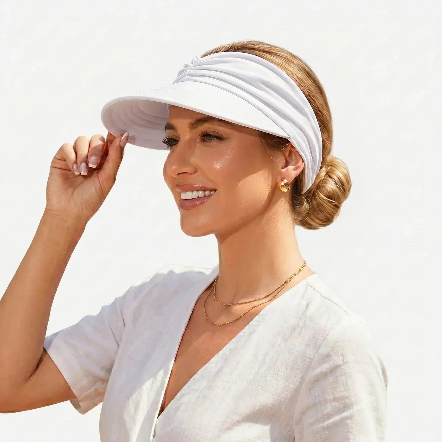 Visière Solaire UPF 50+ avec Trou pour Queue de Cheval | Casquette Pliable Plage & Golf Femme