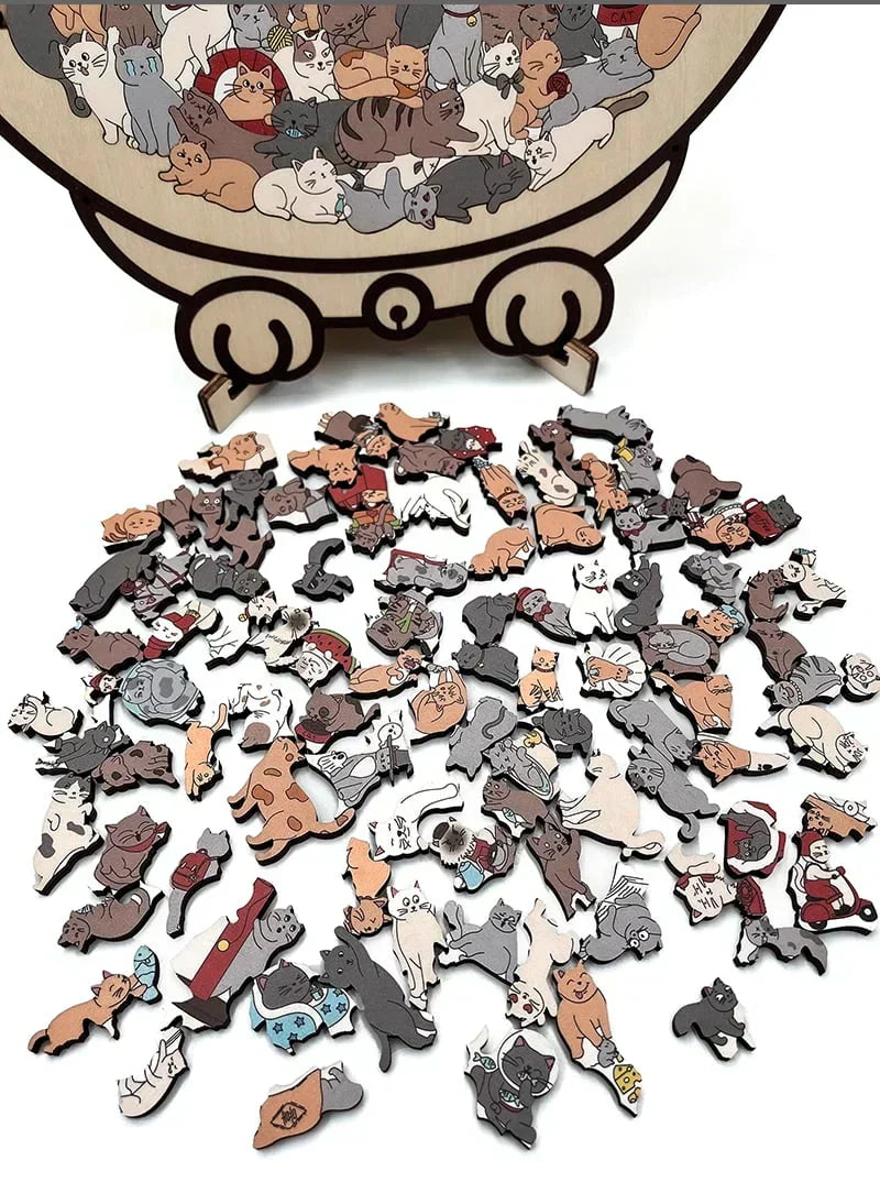 🎅Soldes de Noël 50% de réduction🐱Puzzle en bois représentant un chat aux couleurs Morandi, 135 pièces🎁