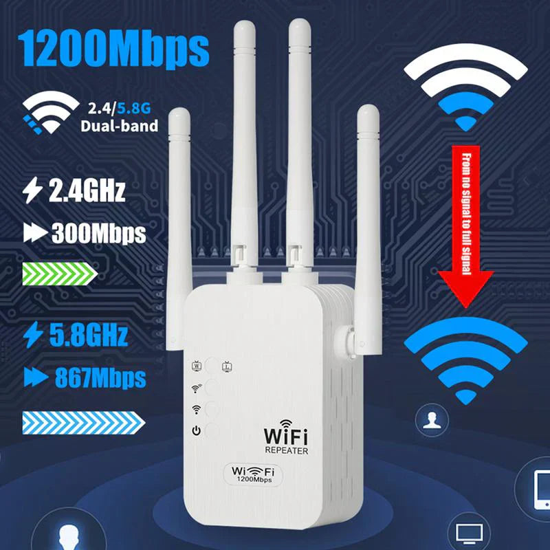 Extenseur WiFi 1200Mbps - Élimine les Zones Mortes, Connexion Stable pour Toute la Maison