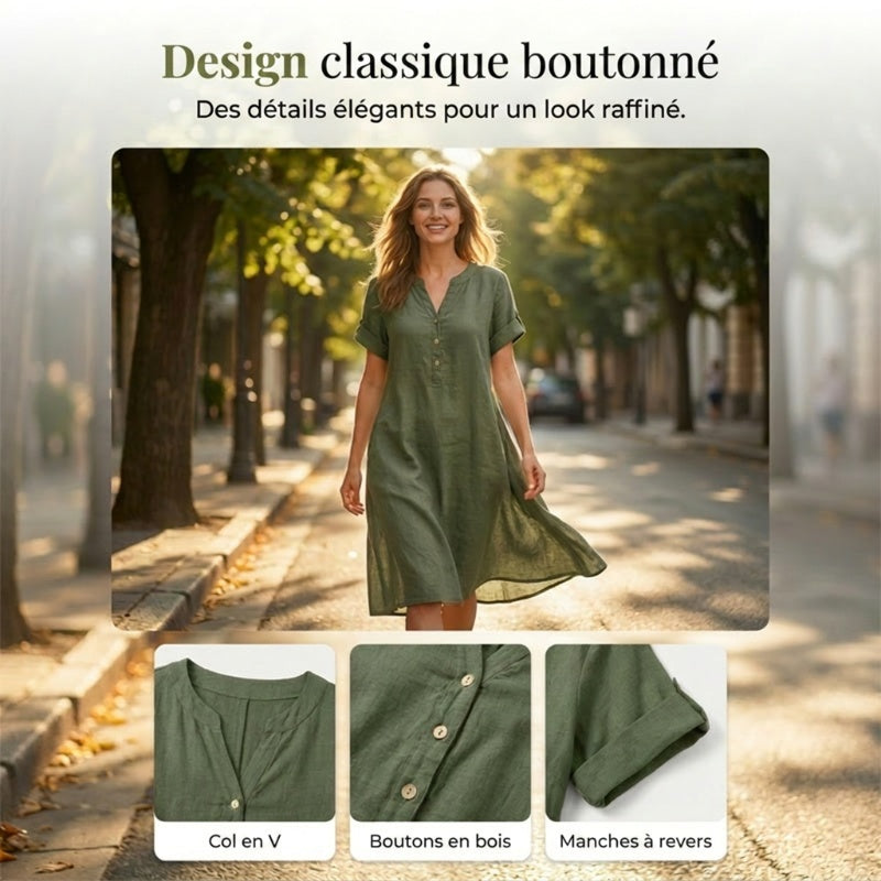 🍂OFFRE LIMITÉE 50% DE RÉDUCTION🌸Robe Tunique Indispensable à Col V avec Poches – Mélange de Coton Doux, Facile d’Entretien, Poches des Deux Côtés – Un Basique de Garde-Robe pour Printemps, Été et Superposition en Automne 🧥🧣