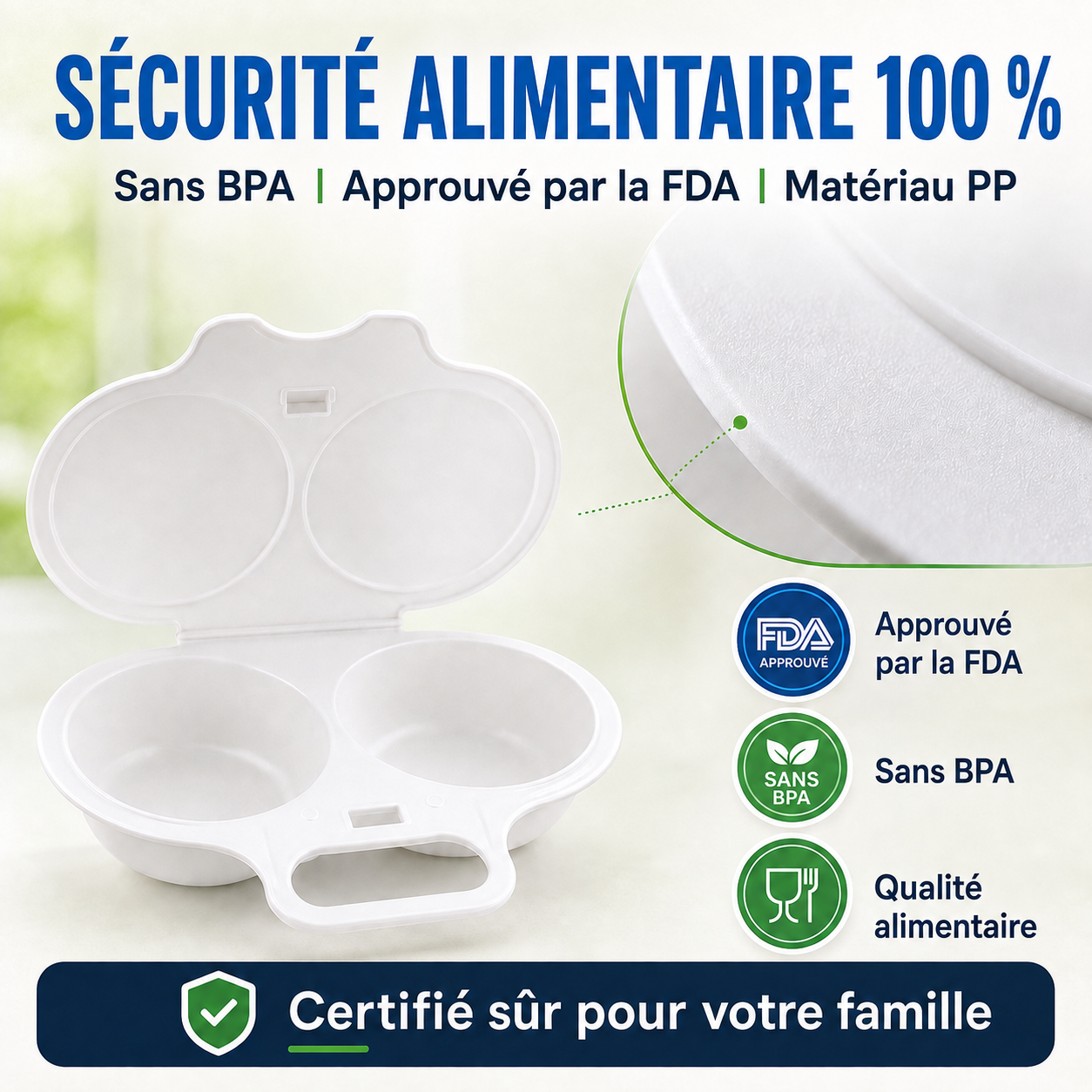 🥚 -50% ! 🛡️ Cuiseur à Œufs Anti-Éclaboussures – PP Alimentaire – Double Cavité & Couvercle Hermétique – Œuf Poché Sain au Micro-Ondes sans Effort 🌿