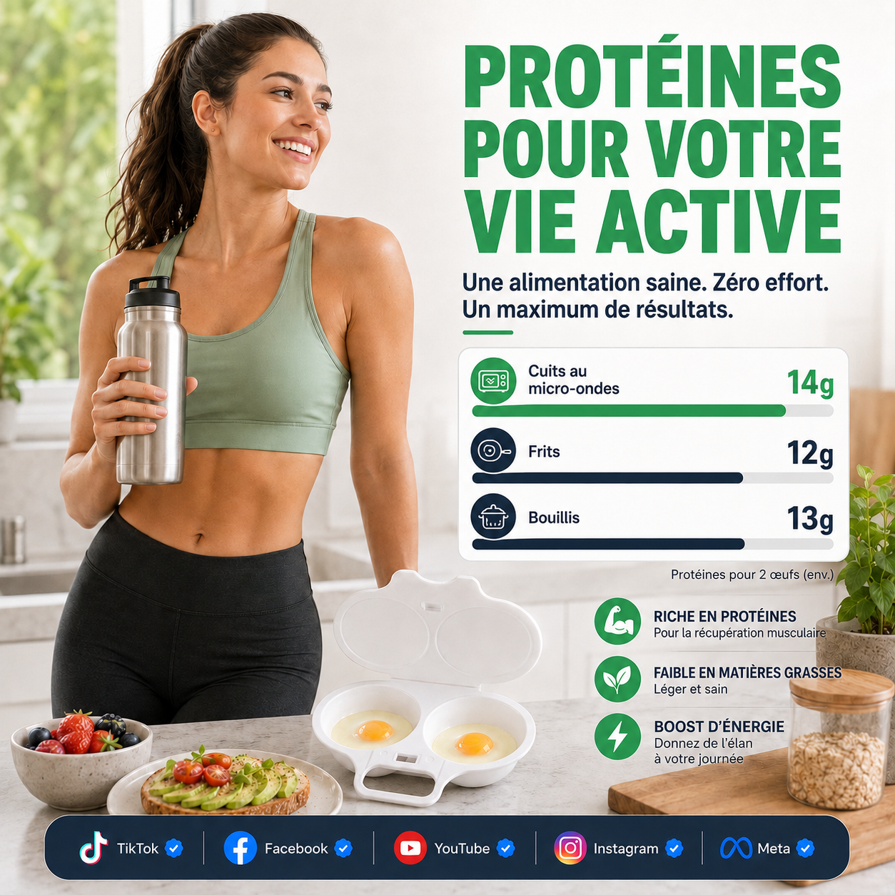 🥚 -50% ! 🛡️ Cuiseur à Œufs Anti-Éclaboussures – PP Alimentaire – Double Cavité & Couvercle Hermétique – Œuf Poché Sain au Micro-Ondes sans Effort 🌿