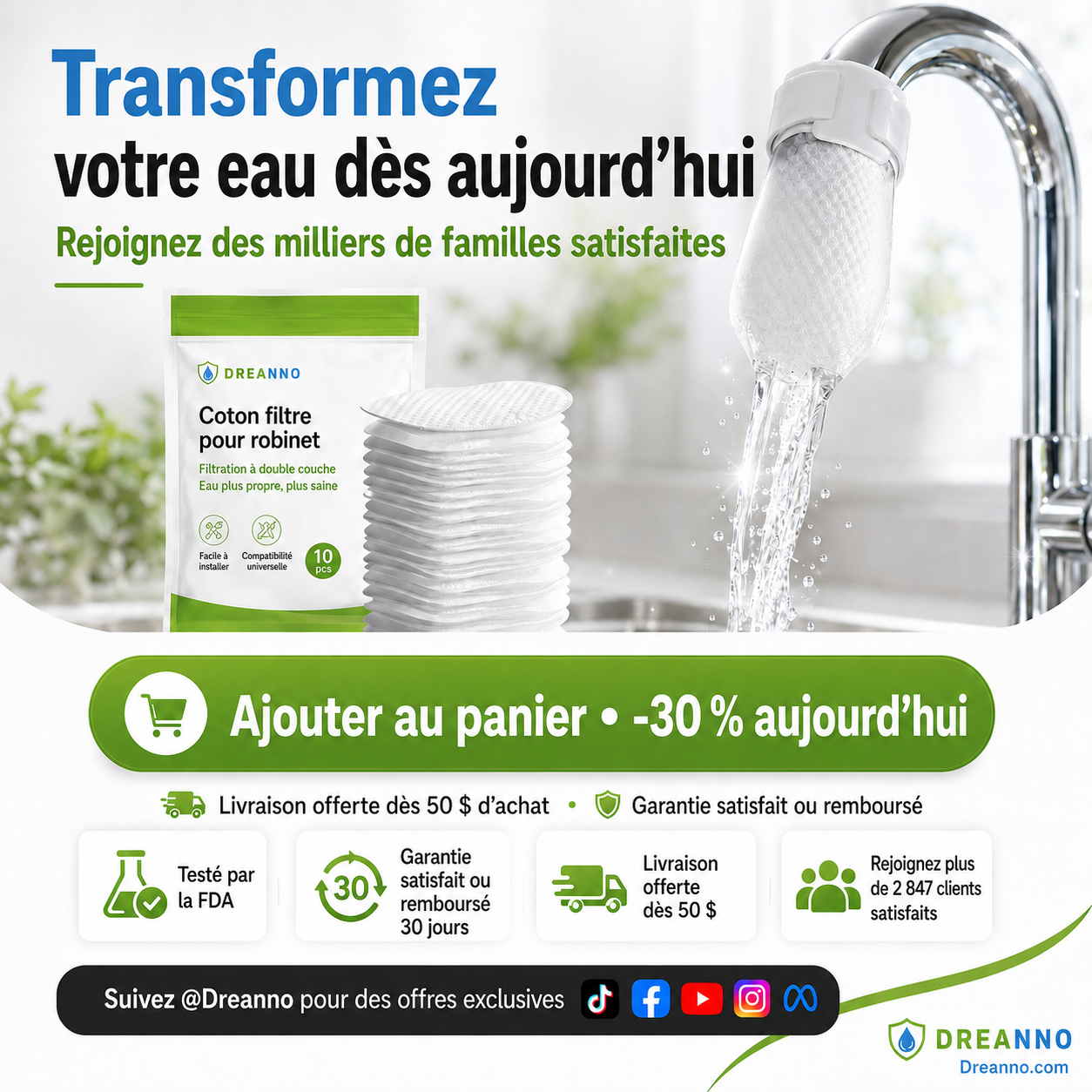 🧼 Offre spéciale du dernier jour :19.99€ ! 💧 1 achetés 1 offerts 🎁 Filtre anti-éclaboussures pour robinet – 360° orientable, élimine rouille & sédiments, réducteur de chlore✨
