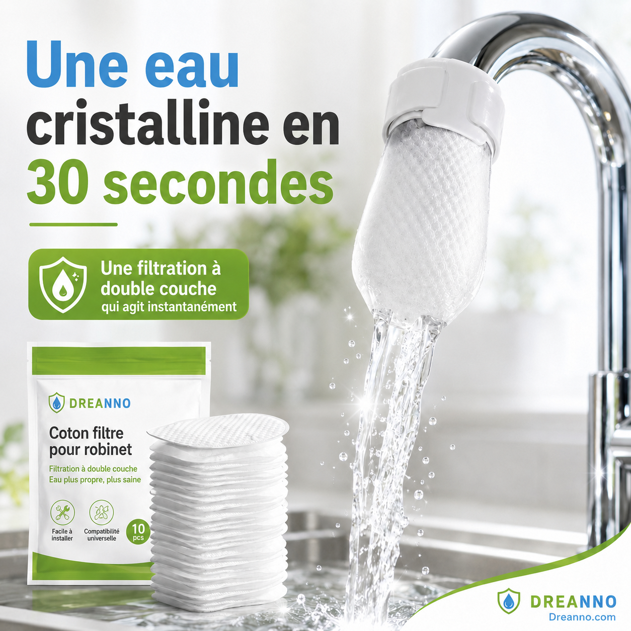 🧼 Offre spéciale du dernier jour :19.99€ ! 💧 1 achetés 1 offerts 🎁 Filtre anti-éclaboussures pour robinet – 360° orientable, élimine rouille & sédiments, réducteur de chlore✨