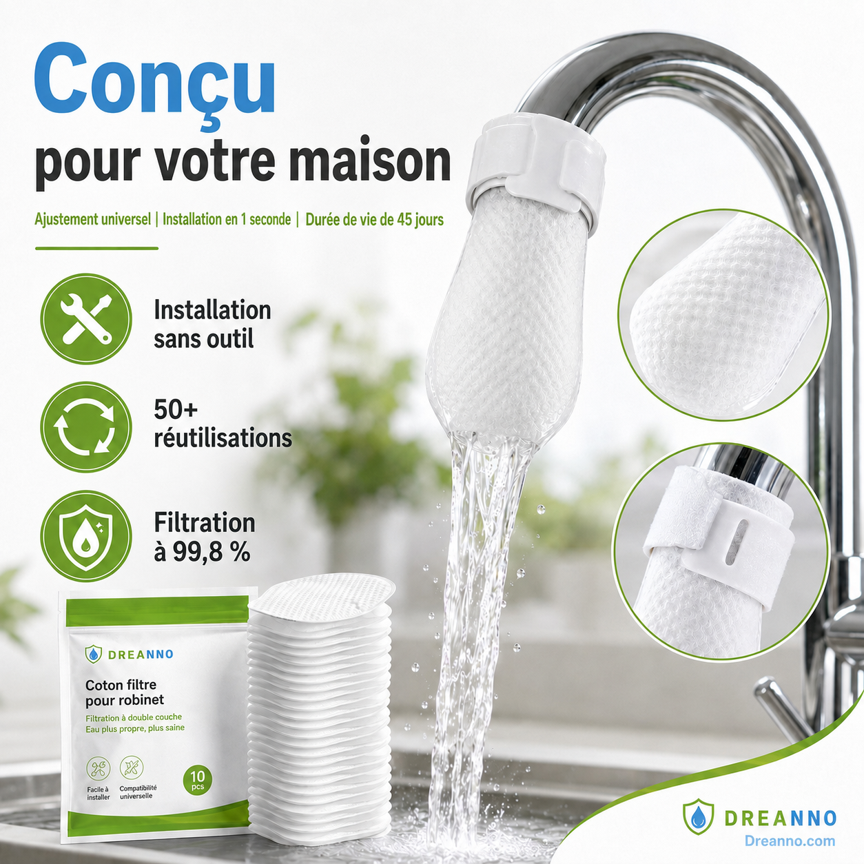 🧼 Offre spéciale du dernier jour :19.99€ ! 💧 1 achetés 1 offerts 🎁 Filtre anti-éclaboussures pour robinet – 360° orientable, élimine rouille & sédiments, réducteur de chlore✨