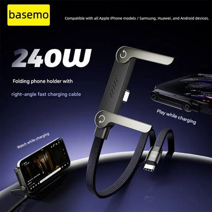 Câble de Charge Rapide 2-en-1 avec Support Téléphone Intégré - Design Tressé