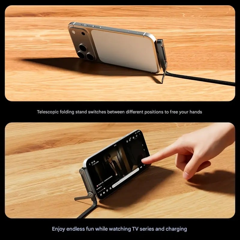Câble de Charge Rapide 2-en-1 avec Support Téléphone Intégré - Design Tressé