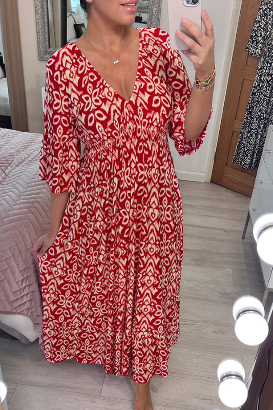 🌸50 % de Réduction🔥Robe à fleurs à col en V – Élégante, légère & parfaite pour les journées ensoleillées👗