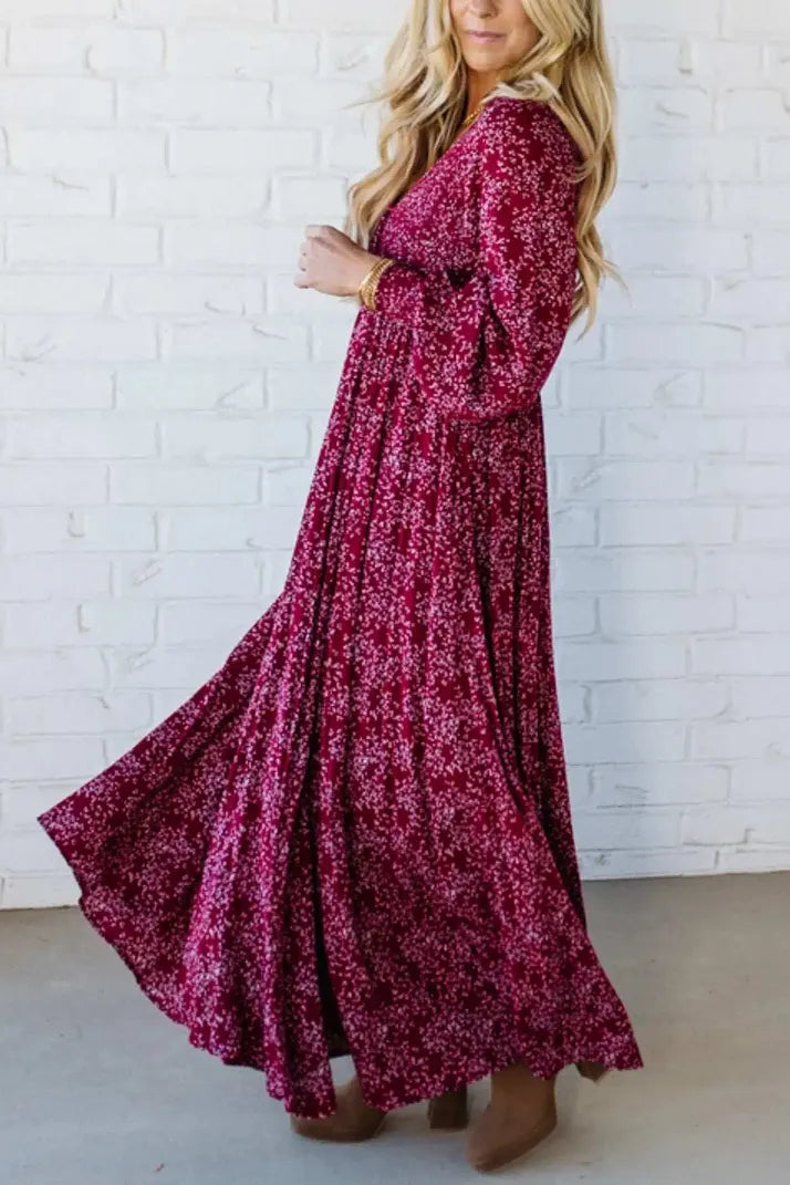 💎50% DE RÉDUCTION💎Robe Longue à Fleurs en Rayonne – Taille Smockée, Doublure Intégrale & Poches Cachées🌸👗