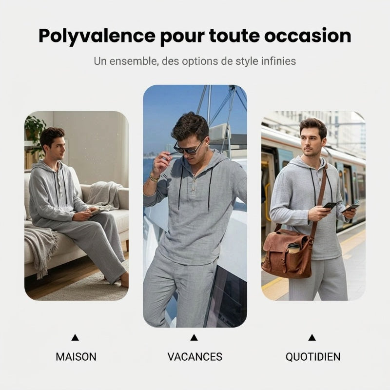 Ensemble 2 pièces pour homme : haut à capuche ample et décontracté et pantalon