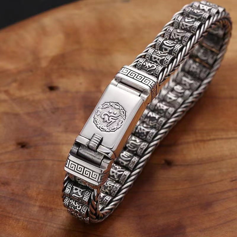 Bracelet Roue de Prière Tibétaine en Argent 925 – Porte-Bonheur Spirituel & Cadeau Élégant