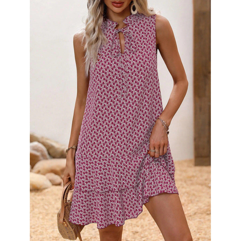 💃🎀 PROMO DERNIER JOUR 50% ! Robe Femme Nœud & Motif Géométrique – Coupe Flatteuse, Tissu Coton Léger, Style Intemporel ✨