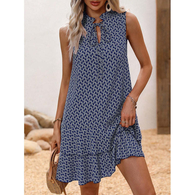 💃🎀 PROMO DERNIER JOUR 50% ! Robe Femme Nœud & Motif Géométrique – Coupe Flatteuse, Tissu Coton Léger, Style Intemporel ✨