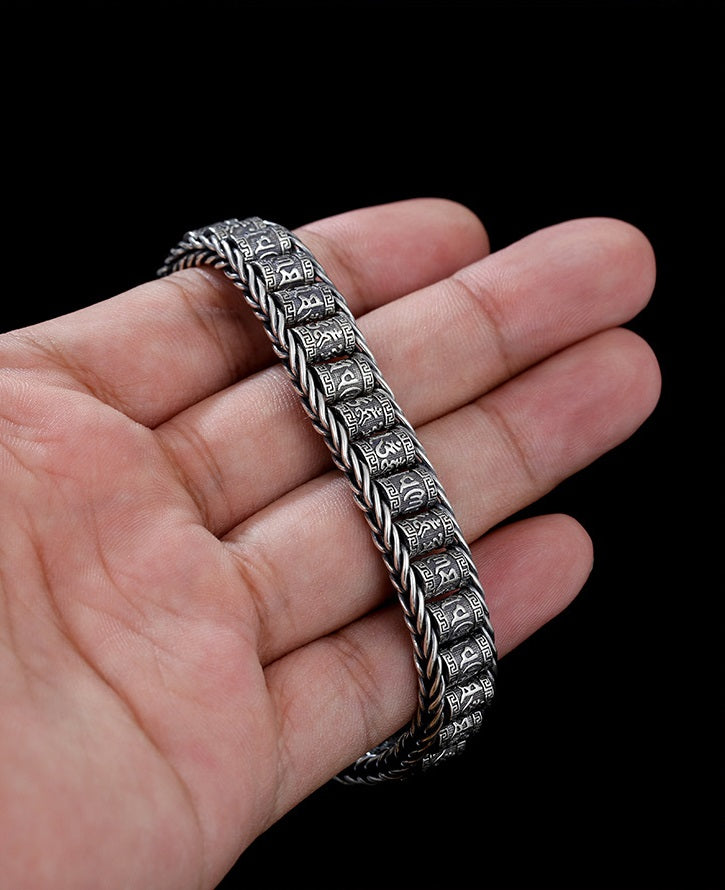 Bracelet Roue de Prière Tibétaine en Argent 925 – Porte-Bonheur Spirituel & Cadeau Élégant