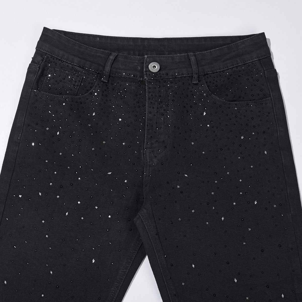 👖 50% DE RÉDUCTION! ✨ Jean Slim Noir Orné de Strass – Confort Extensible, Style Éblouissant & Parfait pour des Looks Tendance 🖤