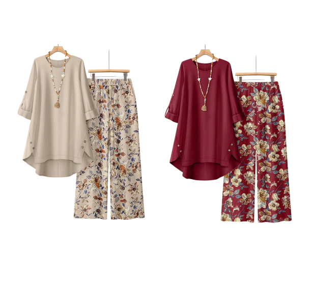 👚 52 % DE RÉDUCTION EN CE MOMENT ! 🌿 Ensemble femme composé d'un haut à manches courtes et d'un pantalon en coton et lin – Respirant et léger – Idéal pour l'été, le bureau ou les journées décontractées – Coupe ample avec une texture naturelle 🌸✨
