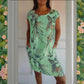 🍀Robe à Col Rond à Imprimé Botanique – Vente de Printemps – Tissu Léger, Motif Naturel & Coupe Décontractée🌸