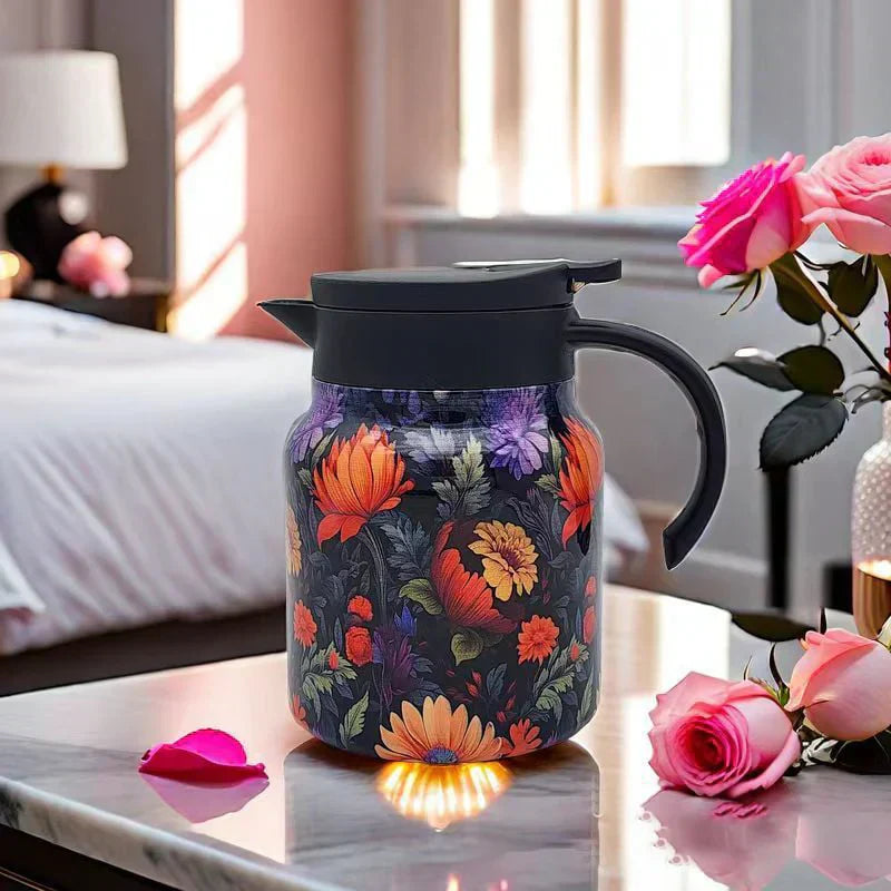 🎉50% DE RÉDUCTION EXCEPTIONNELLE ! ✨ Théière Isolante 1000ml avec Filtre – Élégance Florale & Conservation Longue de la Température ☕