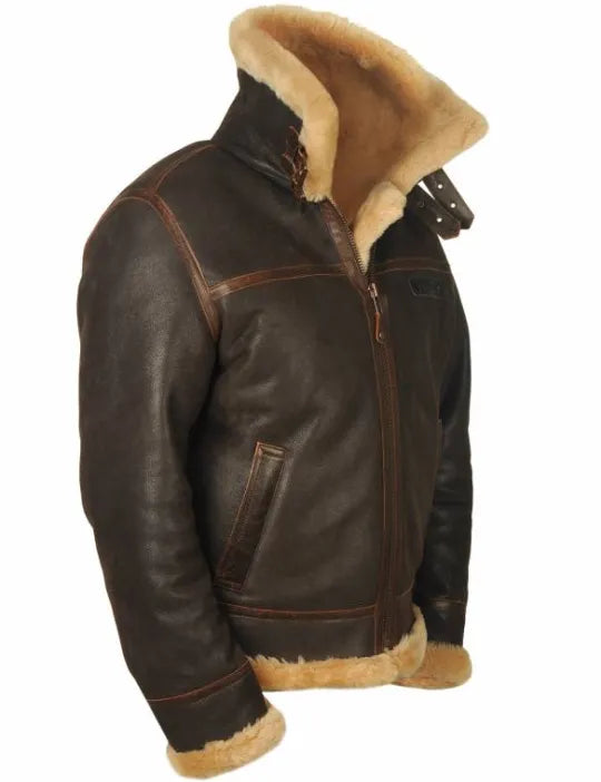 Blouson pilote classique B-3 - Blouson aviateur en cuir pour homme avec doublure en peau de mouton