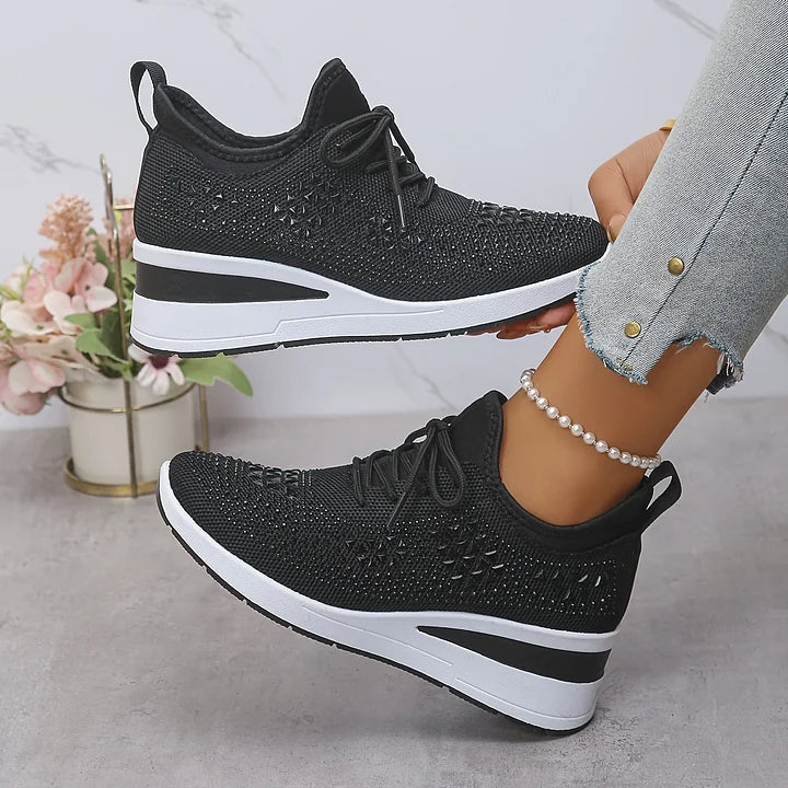 💎Chaussures de Sport Orthopédiques pour Femme – Cuir Haut de Gamme, Strass Élégants & Soutien Postural Médical✨👟