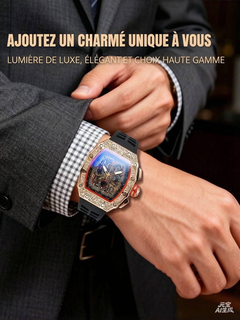 ⌚💎 PROMO FLASH 50% ! Montre Homme de Luxe Forme Tonneau avec Strass – Édition Limitée, Cadran Cristal, Design Unique & Élégant ✨