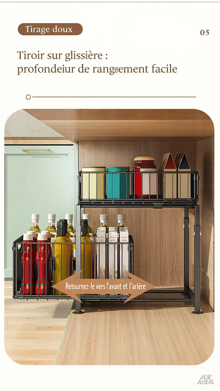 🧂✨ -50% | Organisateur Coulissant Réglable pour Sous Évier – Étagère de Rangement Multifonction pour Cuisine, Épices et Accessoires