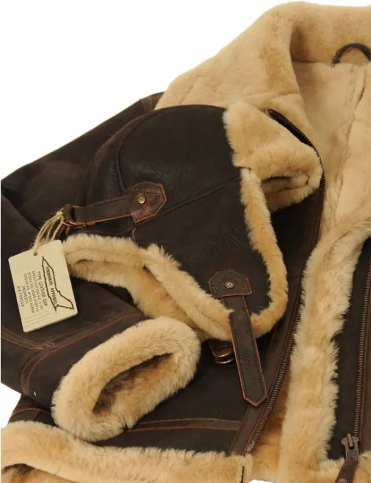 Blouson pilote classique B-3 - Blouson aviateur en cuir pour homme avec doublure en peau de mouton