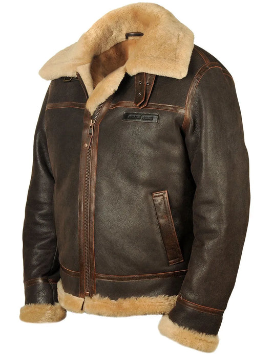 Blouson pilote classique B-3 - Blouson aviateur en cuir pour homme avec doublure en peau de mouton