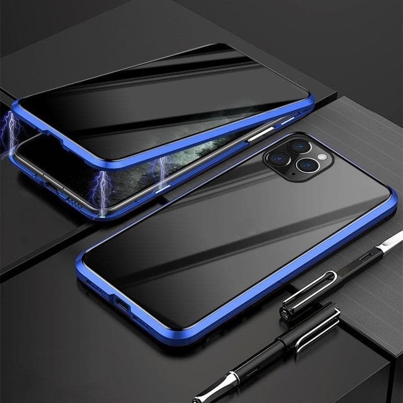 Coque Magnétique iPhone avec Protection Confidentialité – Verre Trempé Anti-Espion & Cadre Métal 360°