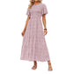 ⏰Robe longue fluide pour femme, style décontracté, à imprimé floral, manches flottantes, smockée et taille haute
