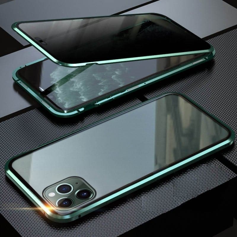 Coque Magnétique iPhone avec Protection Confidentialité – Verre Trempé Anti-Espion & Cadre Métal 360°