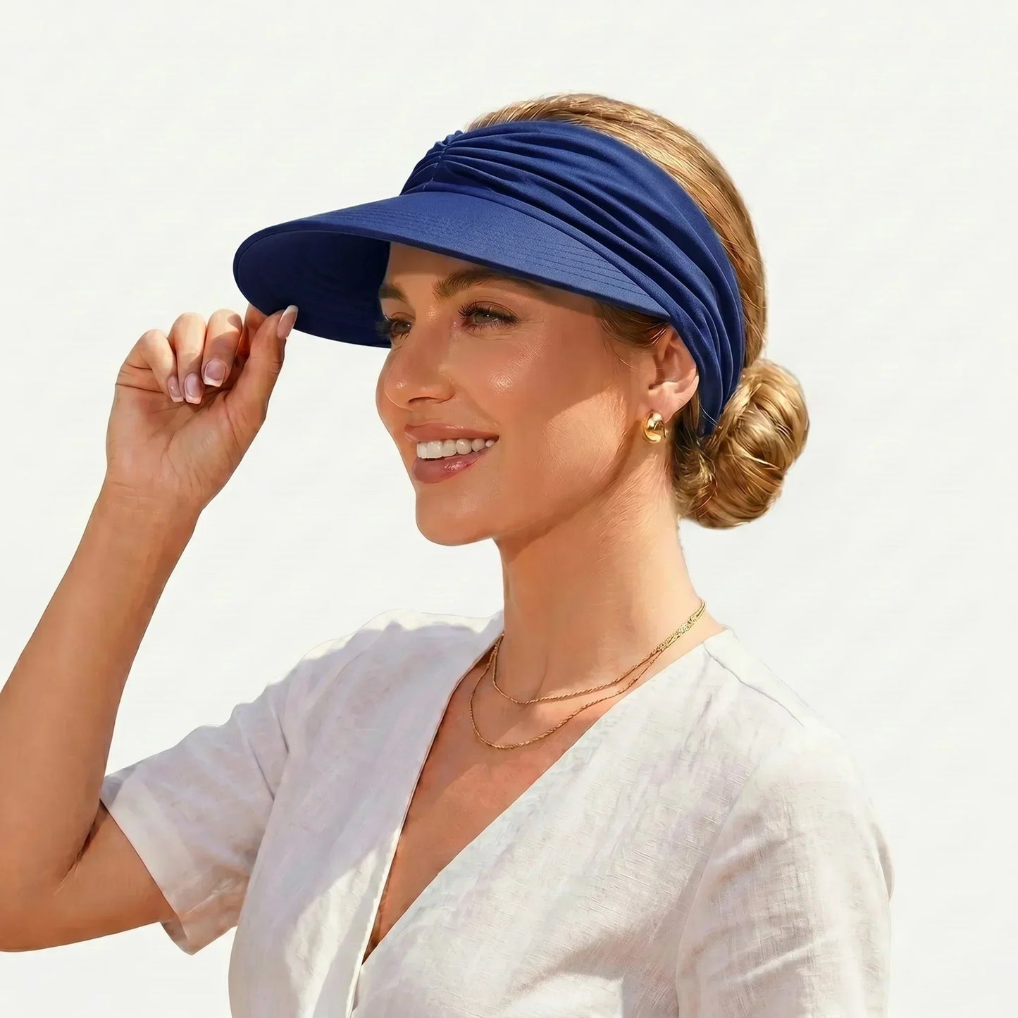 Visière Solaire UPF 50+ avec Trou pour Queue de Cheval | Casquette Pliable Plage & Golf Femme