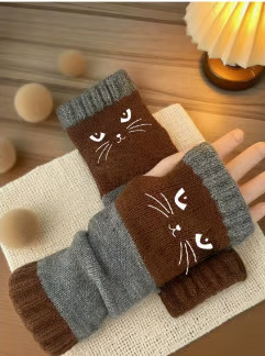 🎁 Promotion du dernier jour 50% DE RÉDUCTION 🐱 Gants tricotés pour femmes avec motif chat — Pour des mains au chaud et des doigts libres 🧶