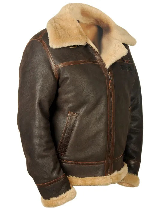Blouson pilote classique B-3 - Blouson aviateur en cuir pour homme avec doublure en peau de mouton