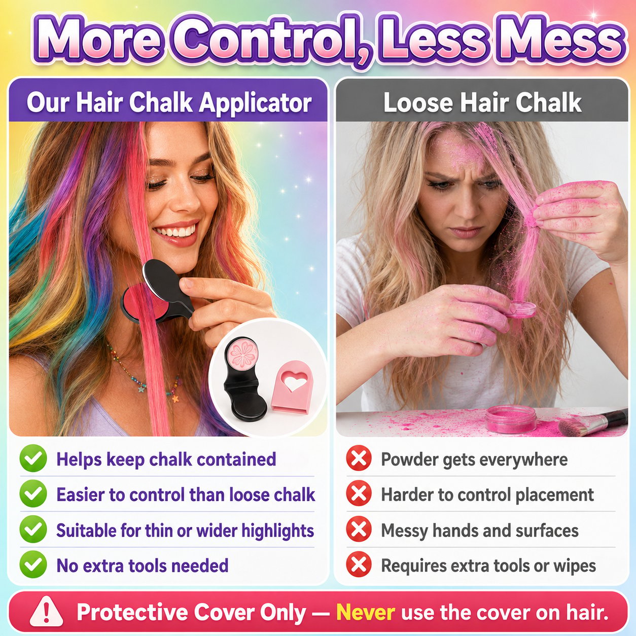 🌈 Kit de Craie Temporaire pour Cheveux — 12 Couleurs Vibrantes, Applicateur à Pince, Lavable, Sans Teinture Permanente ✨