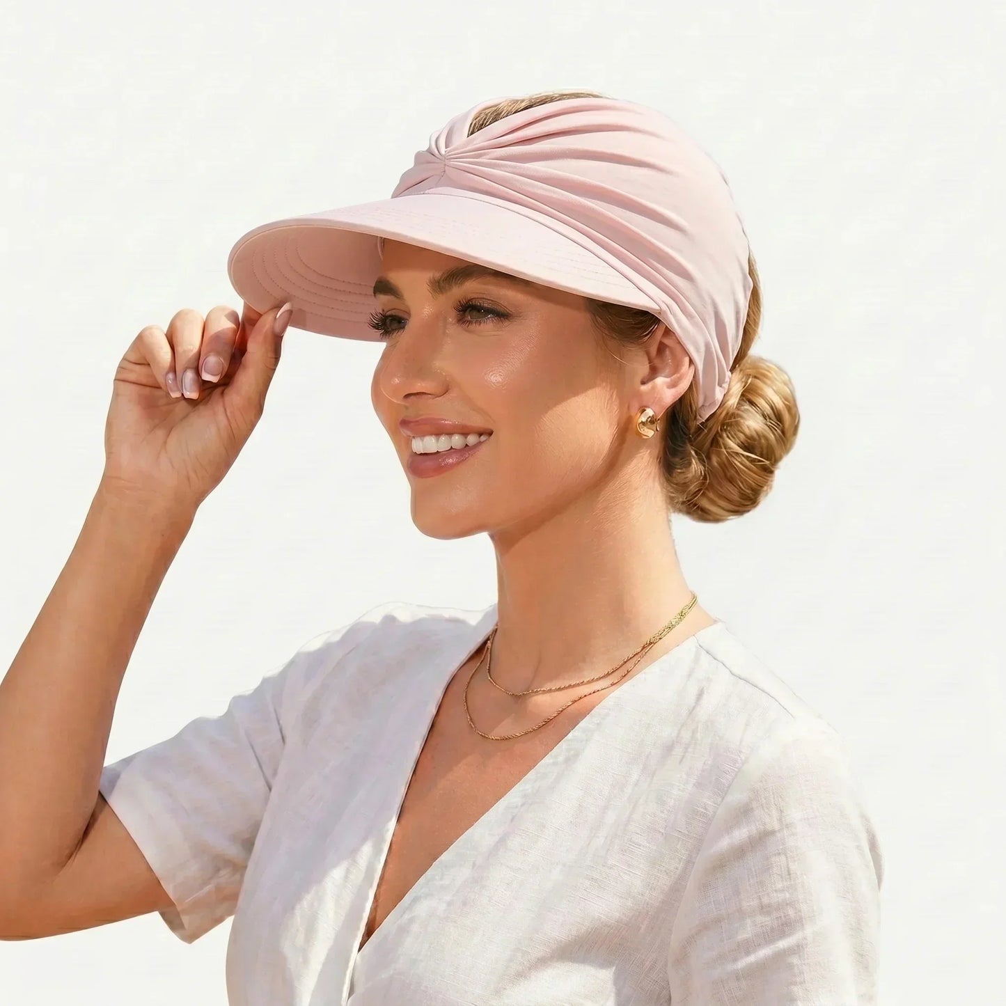 Visière Solaire UPF 50+ avec Trou pour Queue de Cheval | Casquette Pliable Plage & Golf Femme