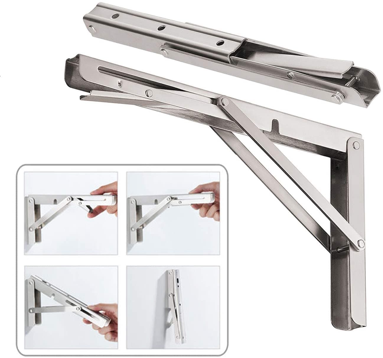 Supports d'Étagère Pliants en Acier Inoxydable – Installation Facile, Gain d'Espace & Charge 250kg