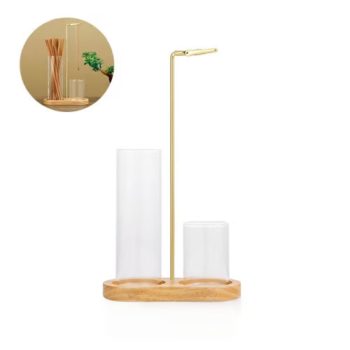Diffuseur d'aromathérapie 2 en 1 porte-bougie et porte-encens avec socle en bois naturel