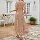 ⏰Robe longue fluide pour femme, style décontracté, à imprimé floral, manches flottantes, smockée et taille haute