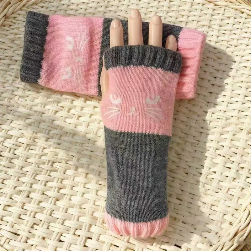🎁 Promotion du dernier jour 50% DE RÉDUCTION 🐱 Gants tricotés pour femmes avec motif chat — Pour des mains au chaud et des doigts libres 🧶