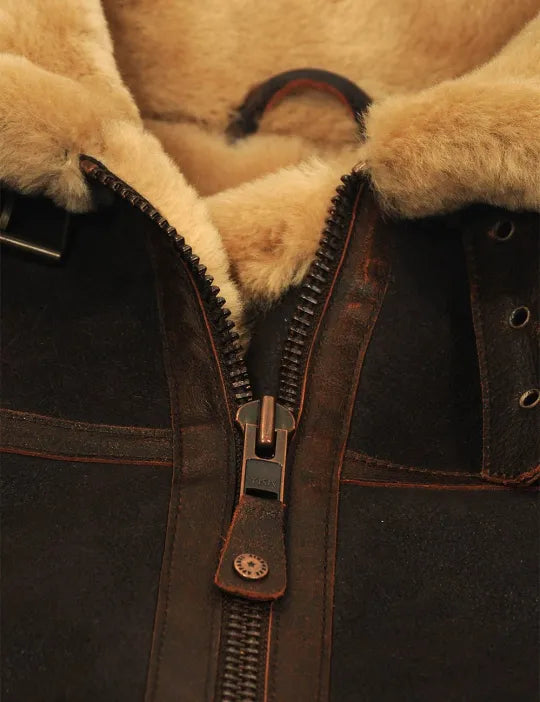 Blouson pilote classique B-3 - Blouson aviateur en cuir pour homme avec doublure en peau de mouton