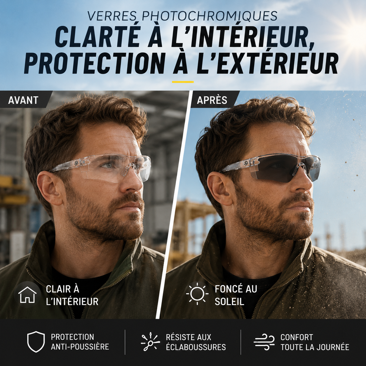 🕶️ 2026 Soldes — Plus de 20 500 vendus!☀️ Lunettes de Protection Jour & Nuit – Verres photochromiques