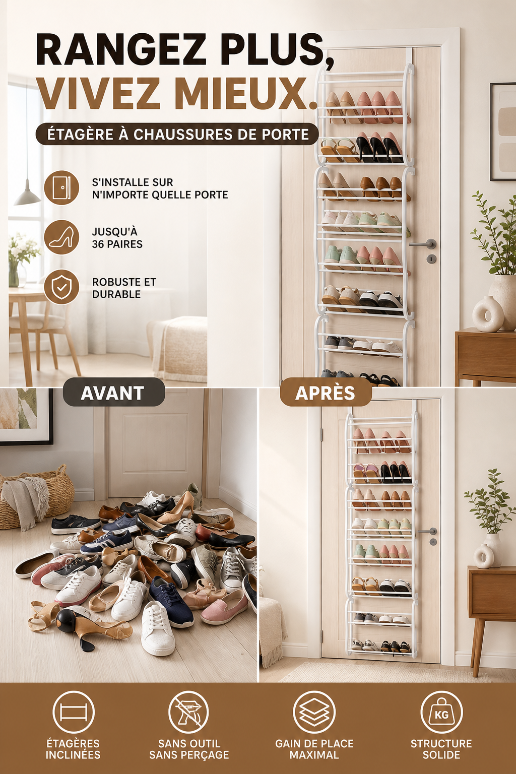 🔥👠 Étagère à Chaussures Suspendue 36 Paires