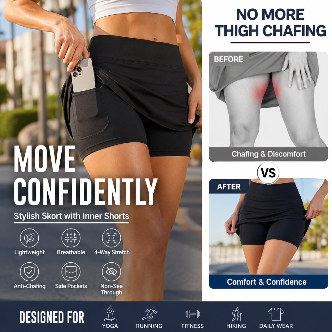🌞 50%OFF TODAY ONLY! 🏃‍♀️ Anti-Chafing Active Skort ✨ Built-In Shorts, Ultra-Soft Comfort & Move Freely All Day