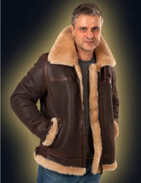 Blouson pilote classique B-3 - Blouson aviateur en cuir pour homme avec doublure en peau de mouton