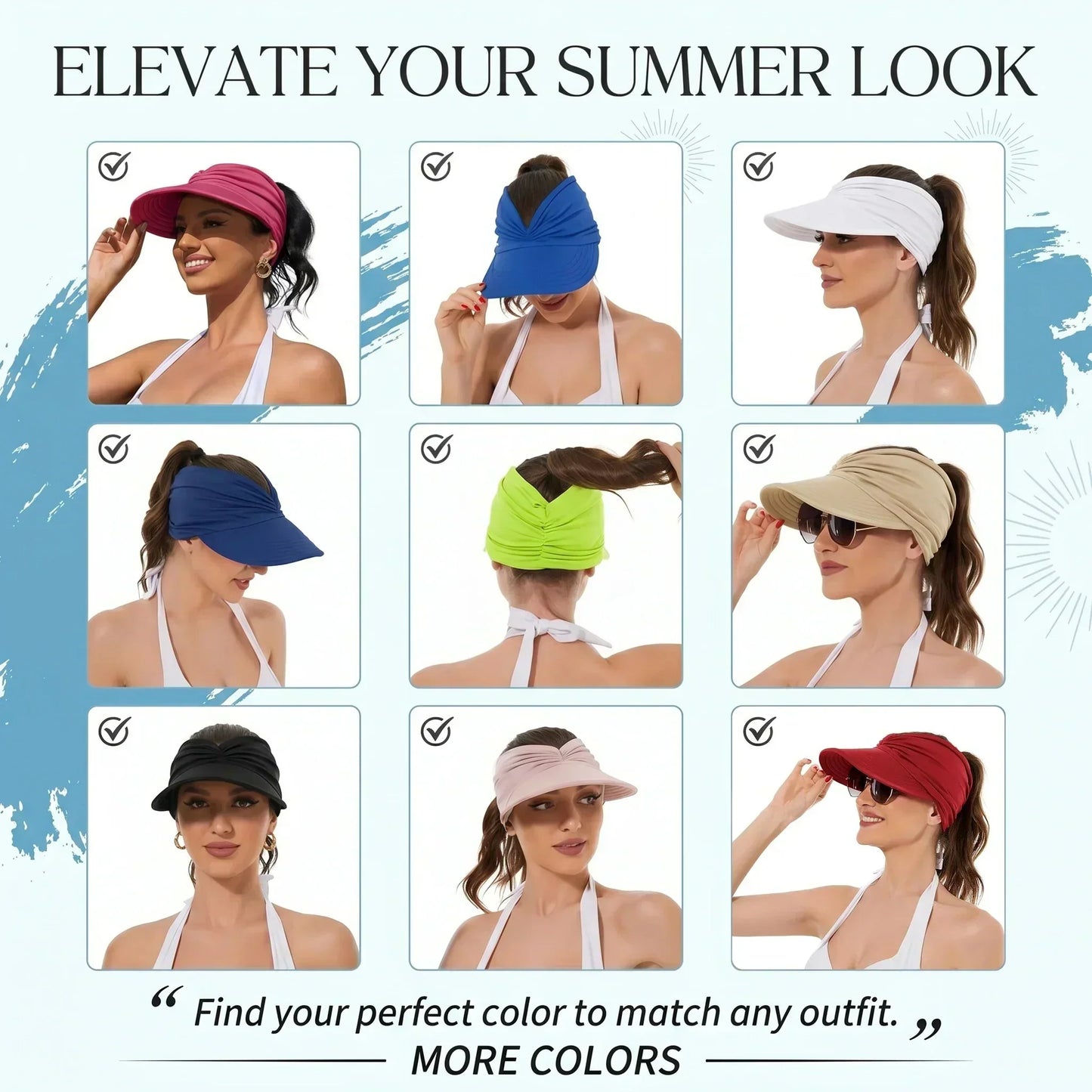 Visière Solaire UPF 50+ avec Trou pour Queue de Cheval | Casquette Pliable Plage & Golf Femme
