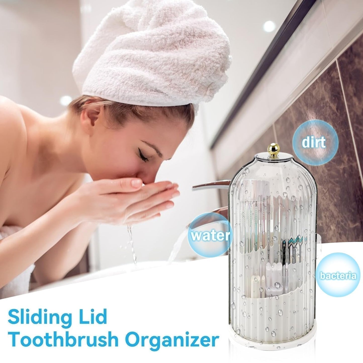 Organisateur de Brosses à Dents à Couvercle Coulissant - Salle de Bain Rangée, Élégante et Hygiénique